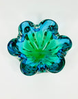 1970s JAPANESE HINERI GREEN BLUE HARLEQUIN SOMMERSO GLASS BOWL/ASHTRAY