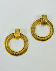 1980s CHANEL CC LARGE FILIGREE LOGO HOOPS CLIP ON EARRINGS