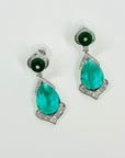 VINTAGE ART DECO STYLE GP COSTUME GREEN DIAMONTE DROP PIERCED EARRINGS