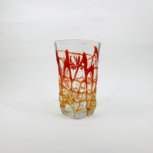 ORANGE CRACKLE ART GLASS VASE