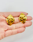 1995 CHANEL CC LOGO MARK RHOMBUS CLIP ON EARRINGS