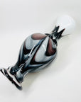 LARGE 1960s ITALIAN EMPOLI CASED WHITE GLASS VASE WITH BLACK AMETHYST SWIRLS
