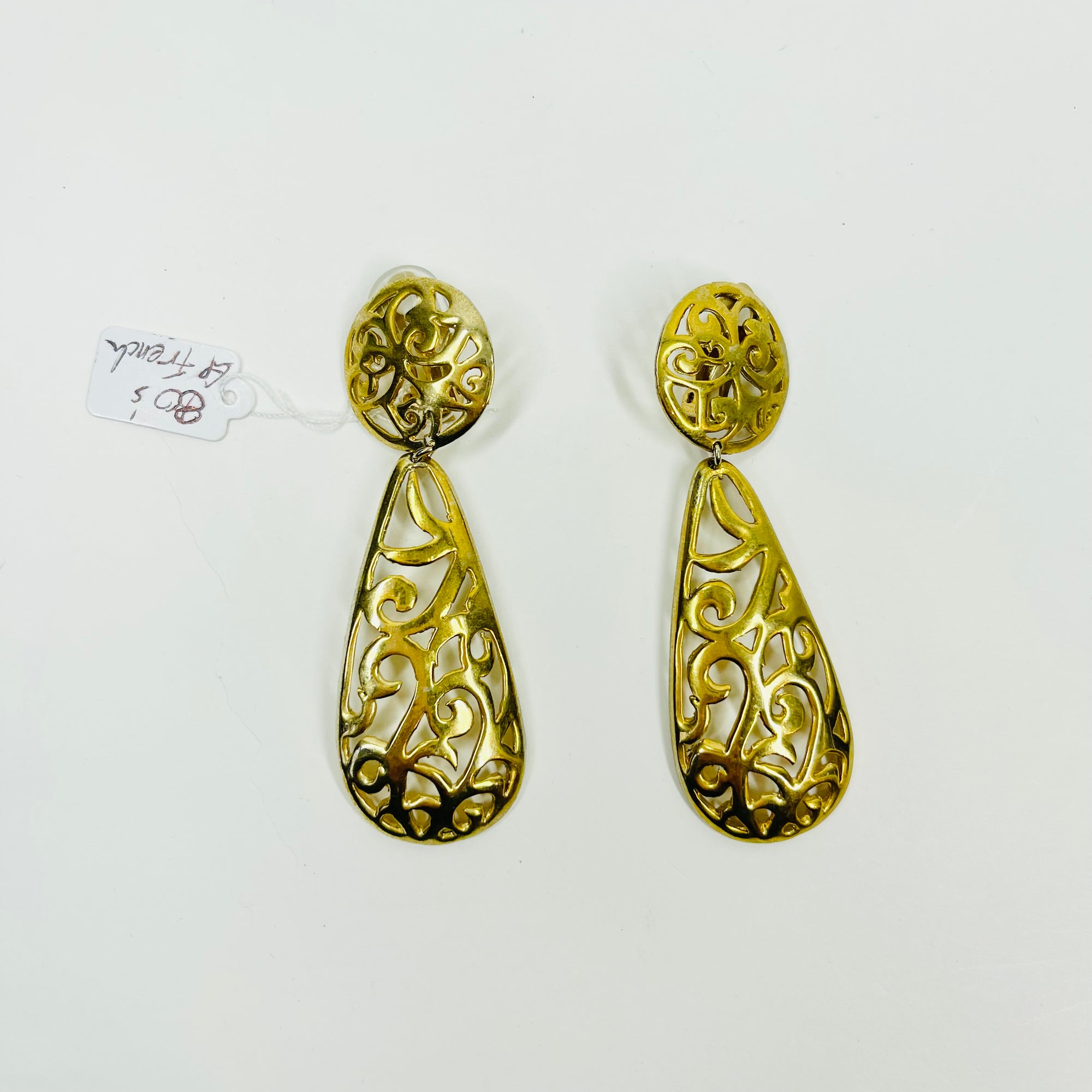 LARGE 1980s GOLD PLATED ORNATE FILIGREE CLIP ON EARRINGS