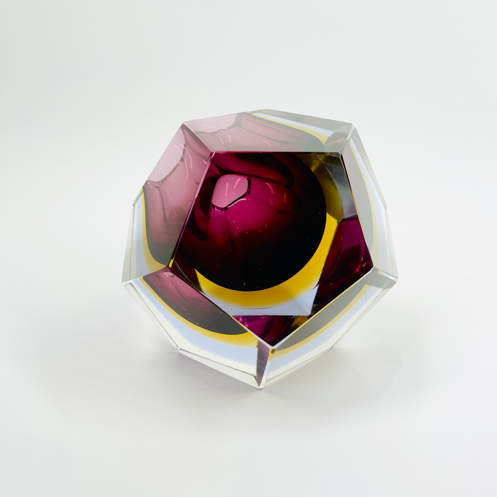 1950s FACETED MURANO PURPLE PINK BLUE YELLOW GEODE BOWL