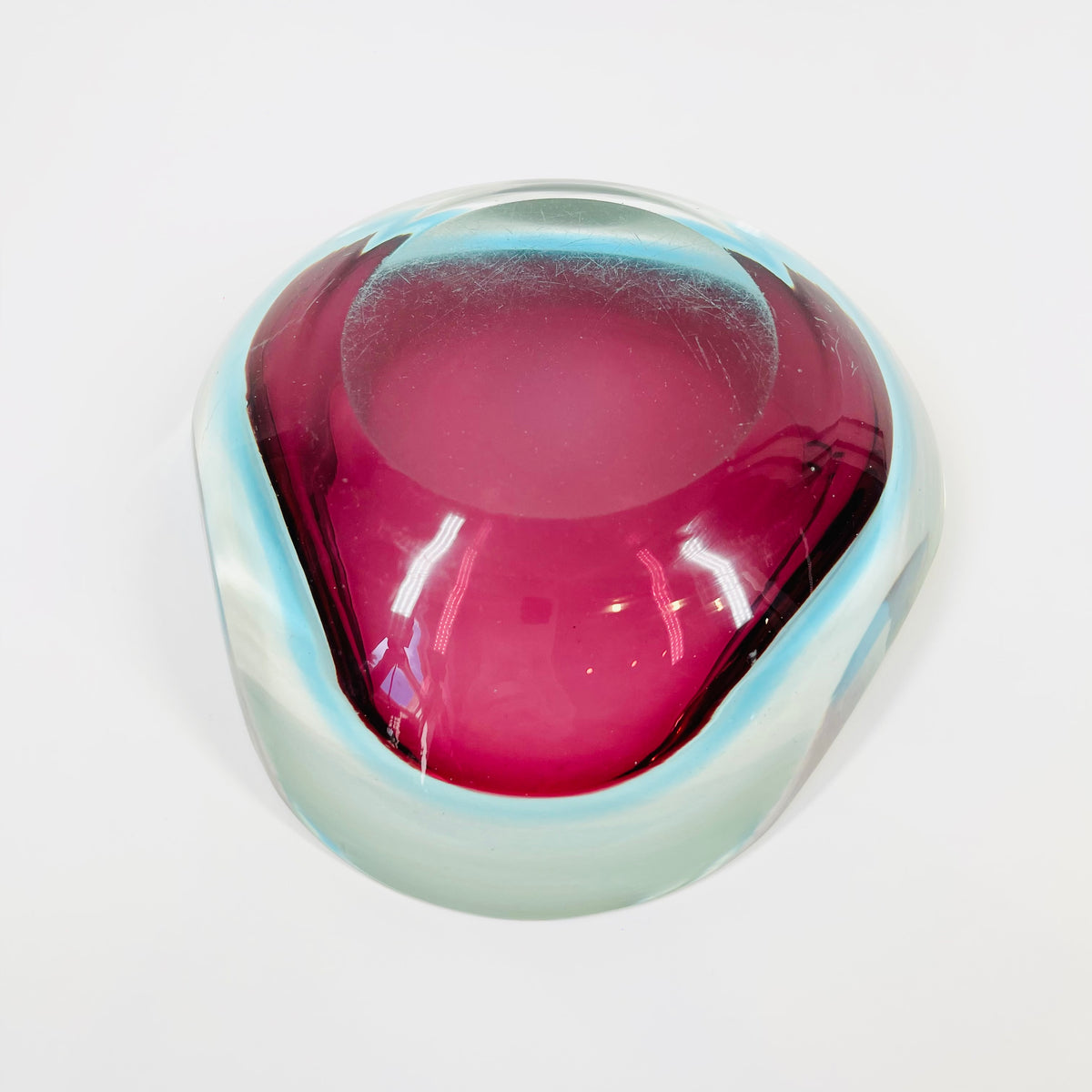 1960s PINK TURQUOISE SOMMERSO FACETED GEODE GLASS BOWL
