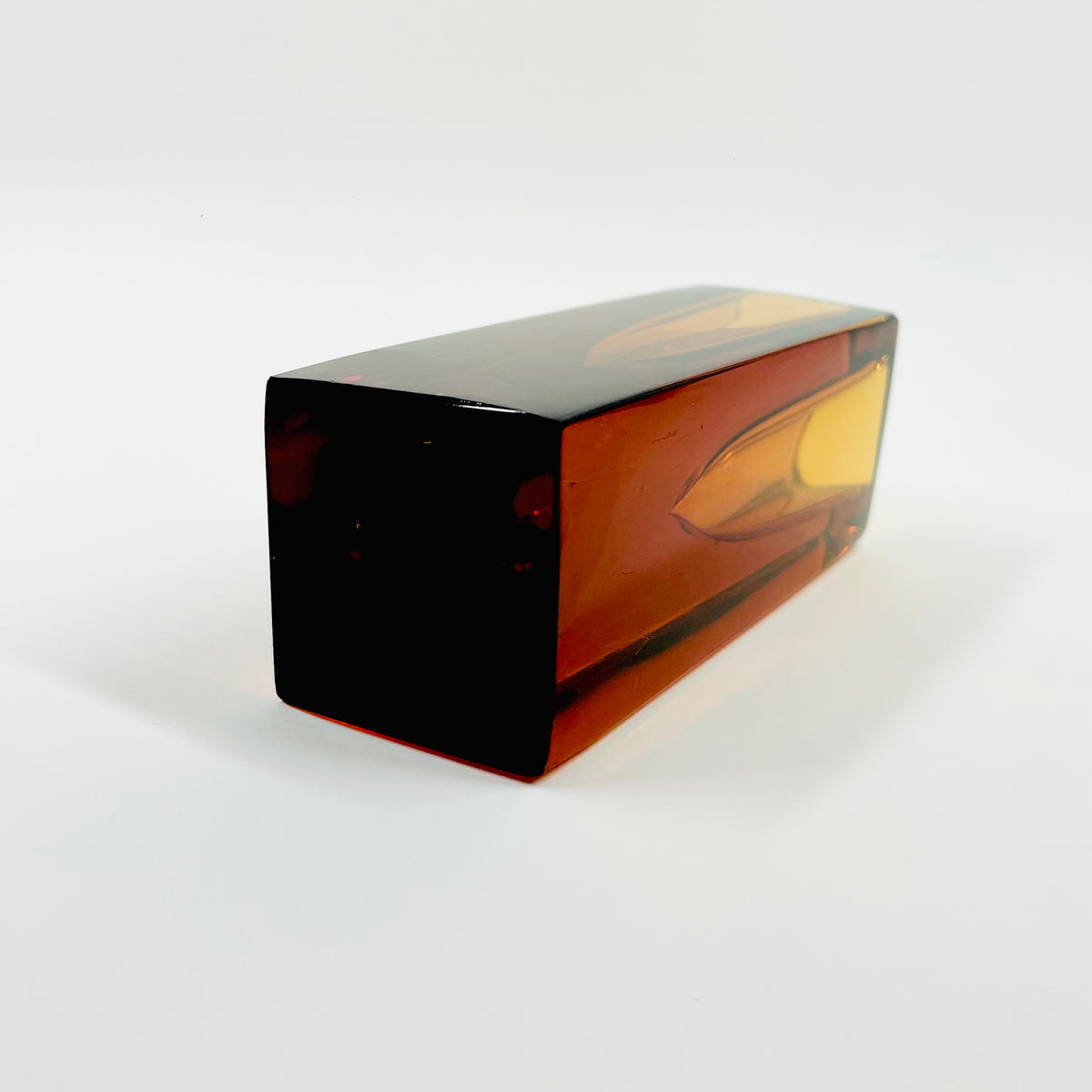 1960s BURNT HONEY BROWN SOMMERSO GLASS BLOCK VASE
