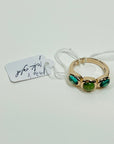 1970s 10K ROSE GOLD TRILOGY RING WITH EMERALD & PERIDOT CABOCHON