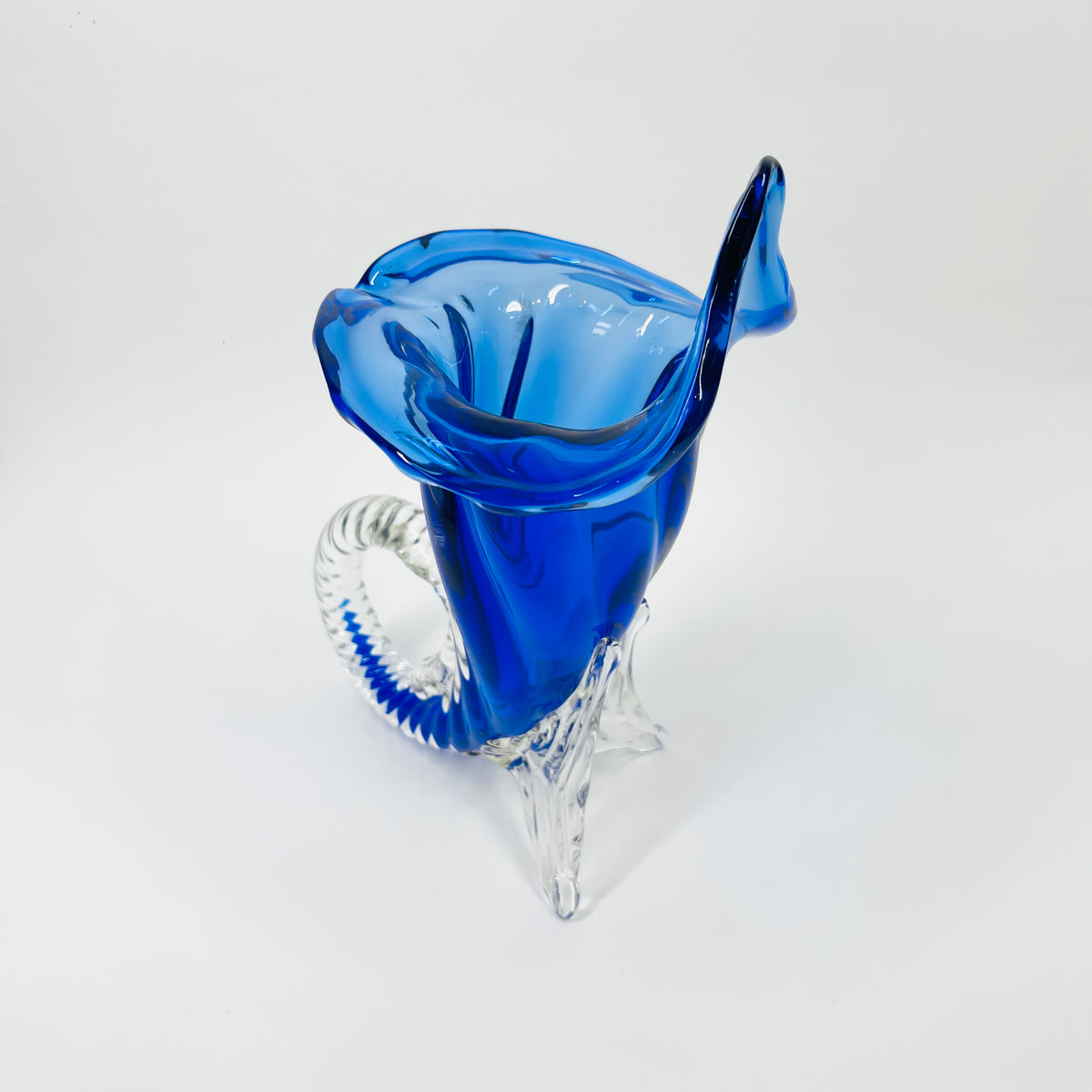 1970s MURANO COBALT BLUE SOMMERSO GLASS CORNUCOPIA VASE