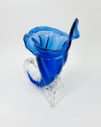 1970s MURANO COBALT BLUE SOMMERSO GLASS CORNUCOPIA VASE