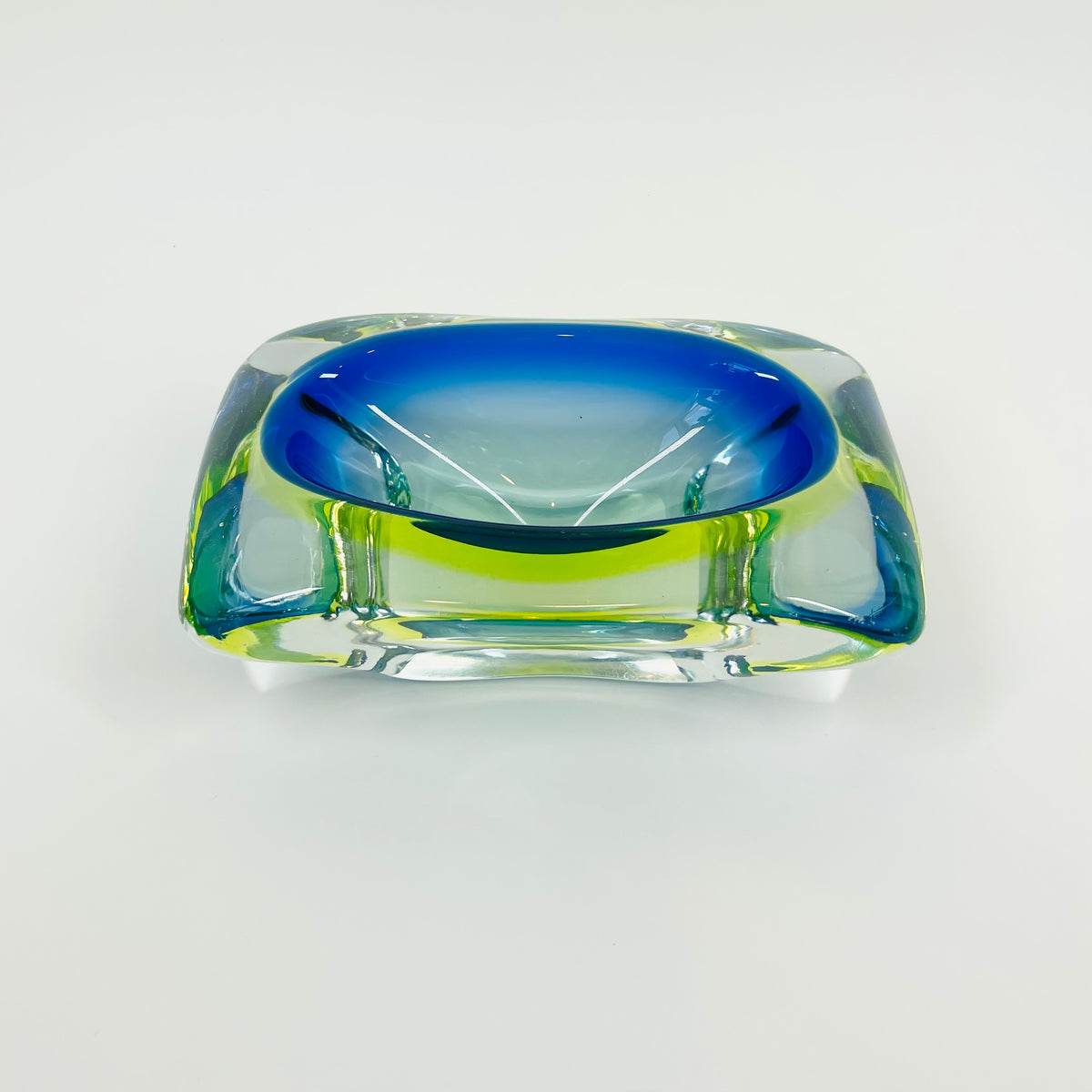 1940s GREEN COBALT BLUE SOMMERSO URANIUM GLASS BOWL