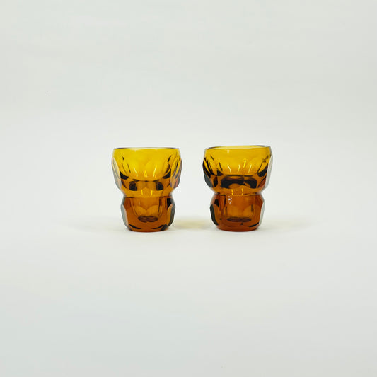 ANTIQUE ART DECO CUT AMBER CRYSTAL SHOT GLASSES