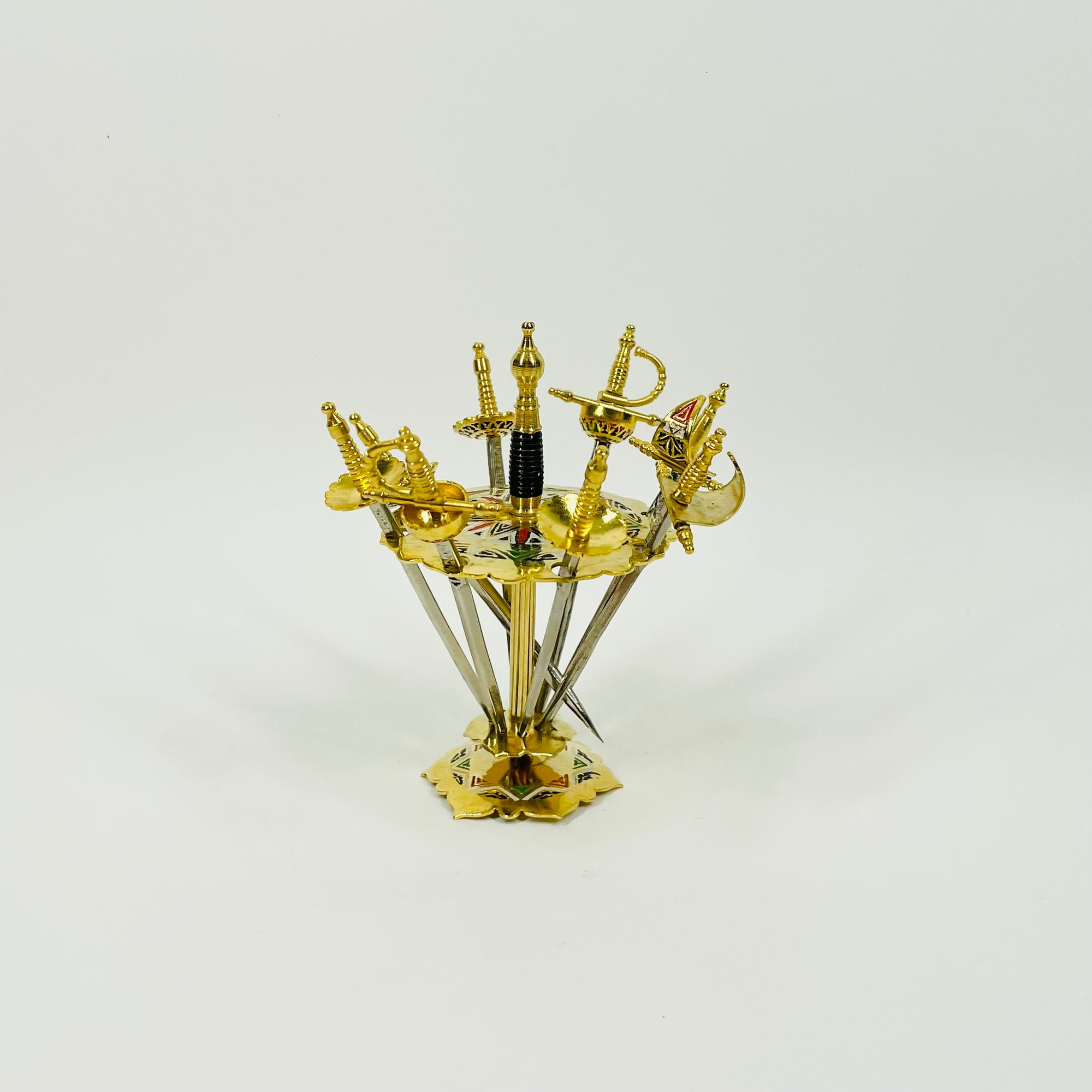 1950s TOLEDO USA ENAMEL SWORD COCKTAIL STICKS SET