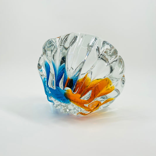 1970s JAPANESE HINERI ORANGE BLUE SOMMERSO GLASS ASHTRAY