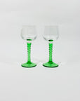 MCM ETCHED GREEN STEM SHOT GLASSES