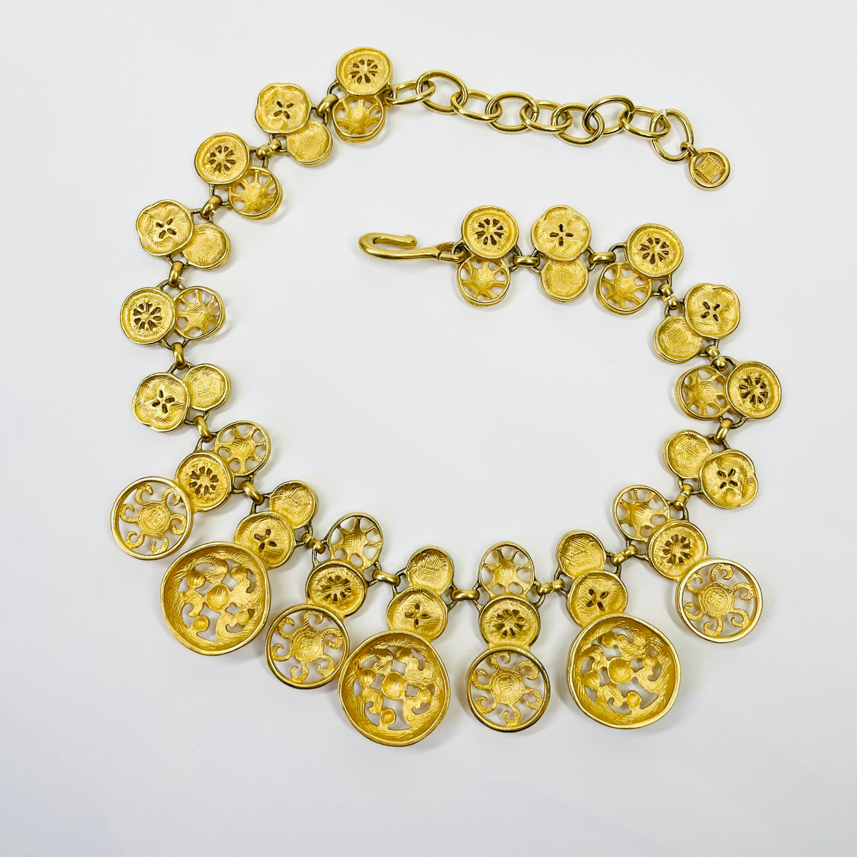 1980s GIVENCY ESTRUCAN STYLE MEDALLION LAYERED CHARMS NECKLACE