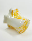 1970s ITALIAN CASED WHITE GLASS ORANGE SWIRLS RUFFLE RIM VASE