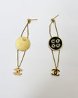 1994 CHANEL COCO BLACK ENAMEL DROP PIERCED EARRINGS