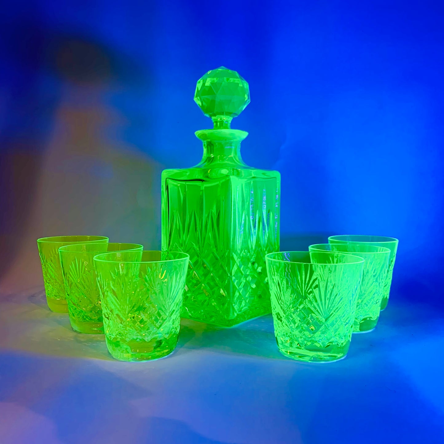 ANTIQUE URANIUM GLASS WHISKEY SET