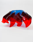 1980s HAND MADE RED COBALT BLUE FUSED GLASS HANDKERCHIEF BOWL