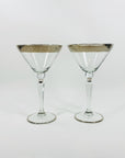 1950s ITALIAN ETCHED SILVER RIM MARTINI GLASSES