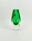 1950s MURANO FACETED SMALL BLOCK GREEN MANDRUZZATO VASE