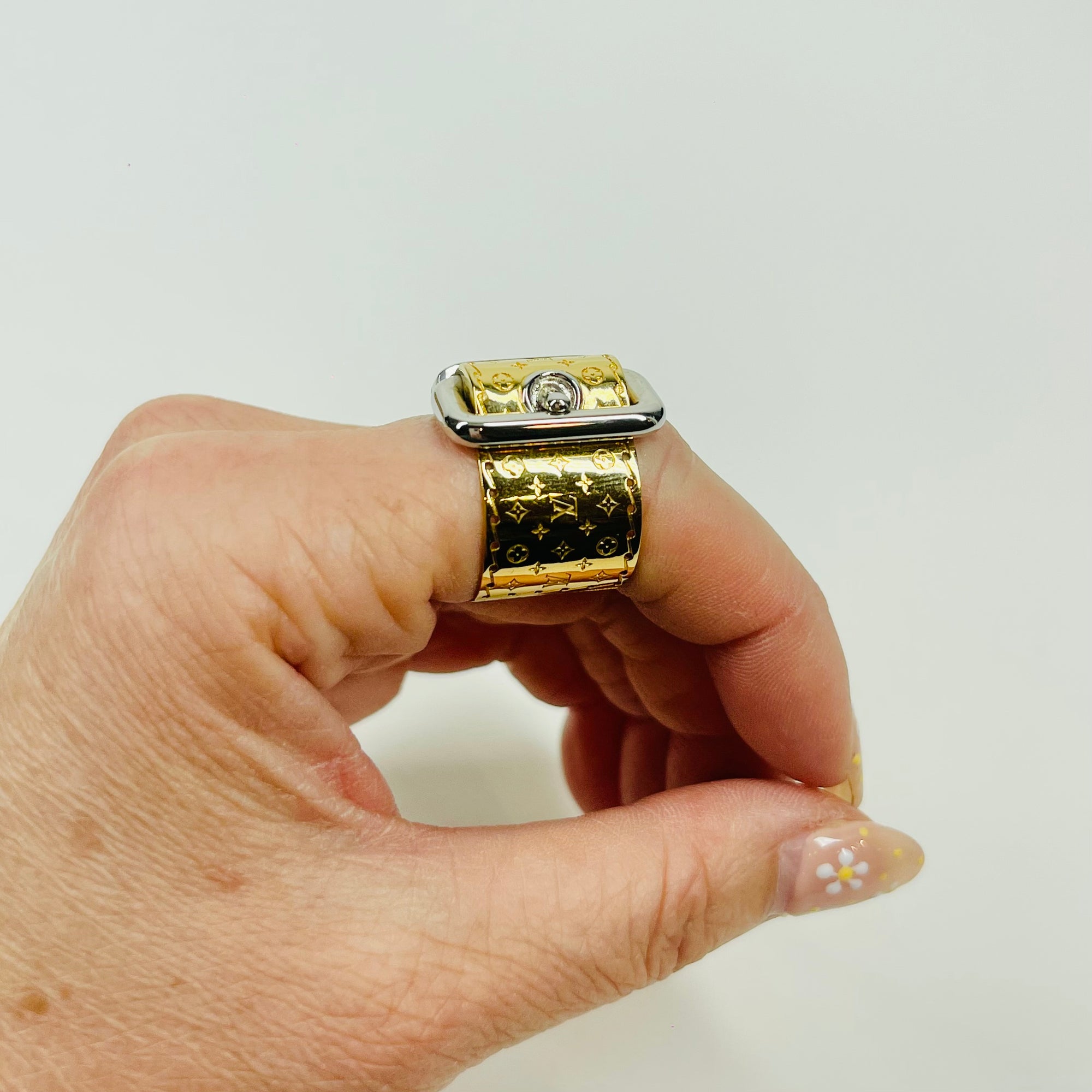 VINTAGE LOUIS VUITTON COSTUME TWO TONE MONOGRAM BUCKLE RING