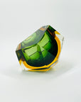 1940s GREEN GOLD AMBER MURANO MANDRUZZATO SOMMERSO FACETED GLASS BOWL/ASHTRAY