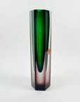 1950s PURPLE EMERALD GREEN MURANO SOMMERSO FACETED HEXAGON GLASS BLOCK VASE