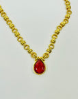 1980s GROSSE GERMANY GOLD PLATED PEAR RUBY PASTE DROP   NECKLACE EARRINGS SUITE