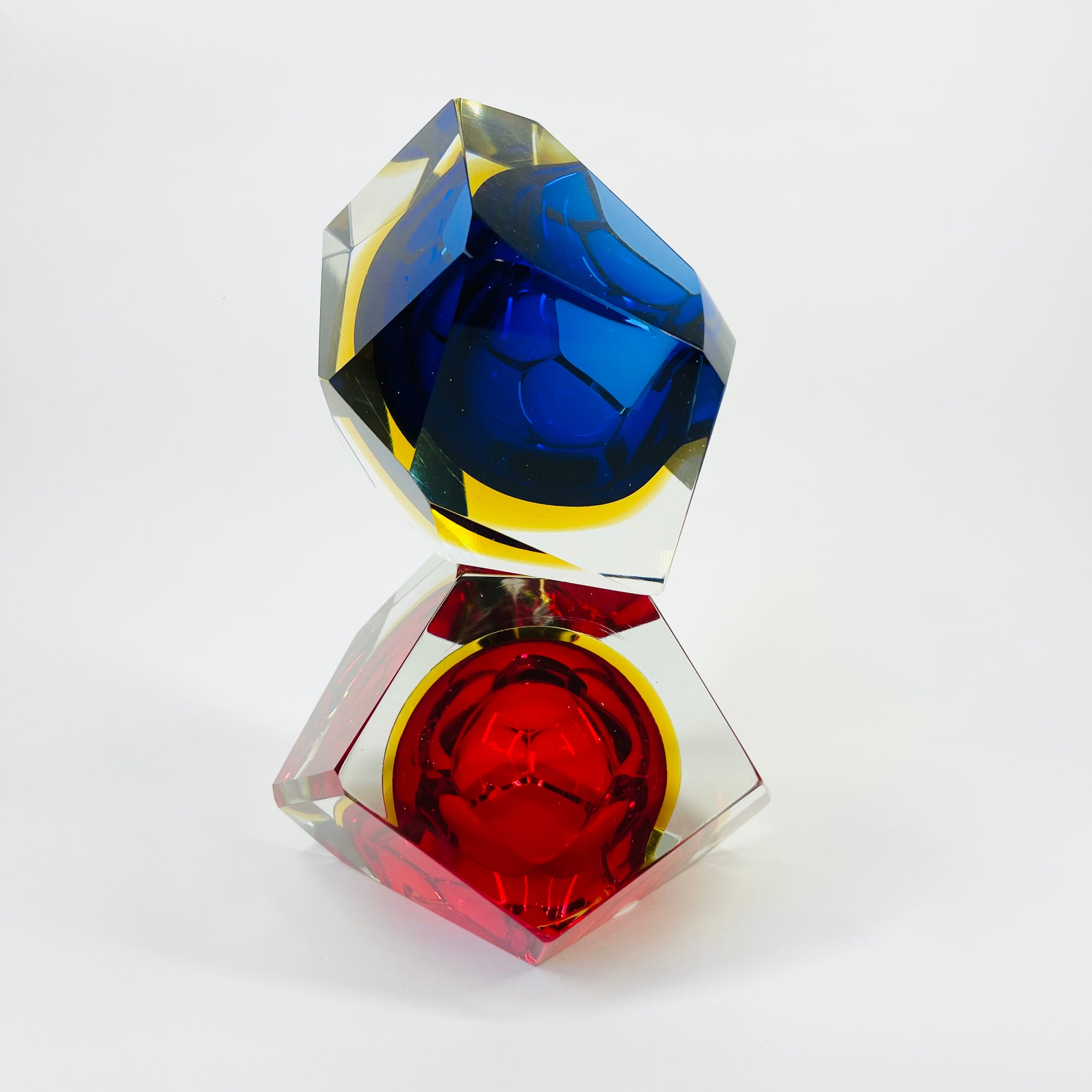 1950s FACETED MURANO COBALT BLUE GOLD GEODE BOWL