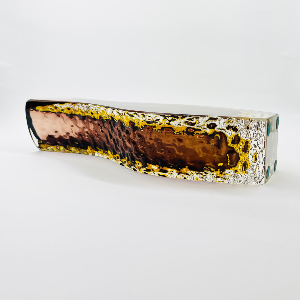 XL 1960s BROWN PURPLE AMBER TEXTURED MURANO SOMMERSO FACETED GLASS BLOCK VASE