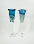 1980s MOUTH BLOWN MURANO BLUE SPATTER GLASSES