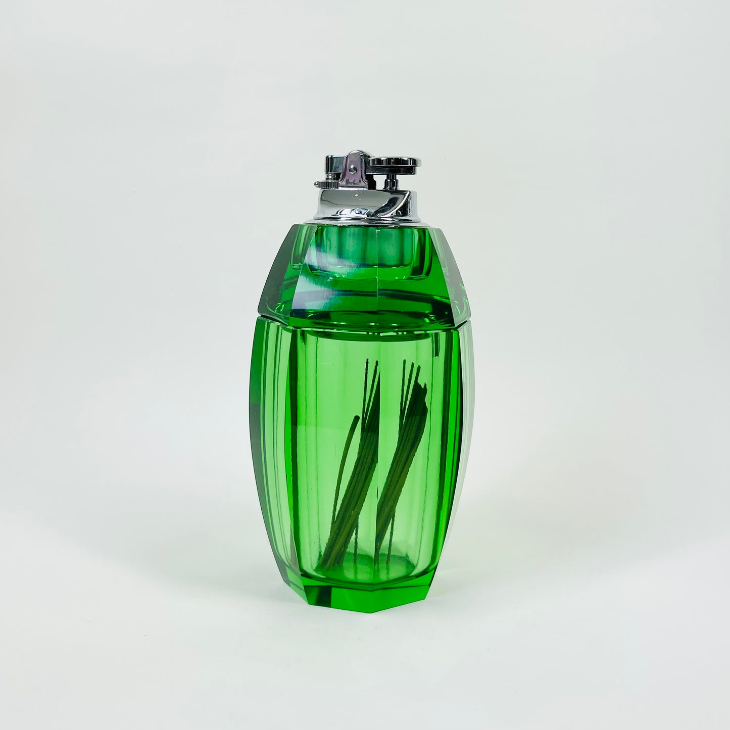 1950s FACETED GREEN GLASS LIGHTER BOX