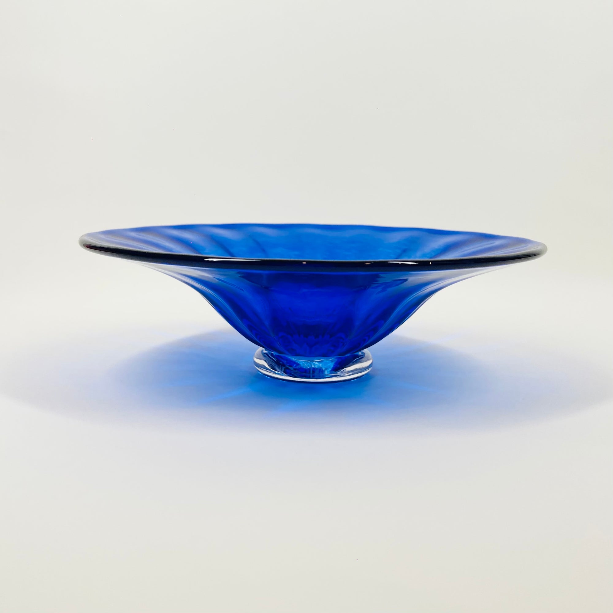 1980s MOUTH BLOWN COBALT BLUE SPATTER GLASS COMPORT/BOWL