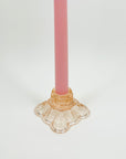 ANTIQUE DEPRESSION PRESSED PINK GLASS CANDLE HOLDER