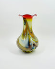 1970s ITALIAN EMPOLI ORANGE CASED END OF DAY GLASS RUFFLE RIM VASE