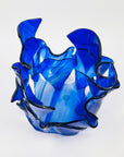1980s HAND MADE COBALT BLUE FUSED GLASS HANDKERCHIEF BOWL/VASE