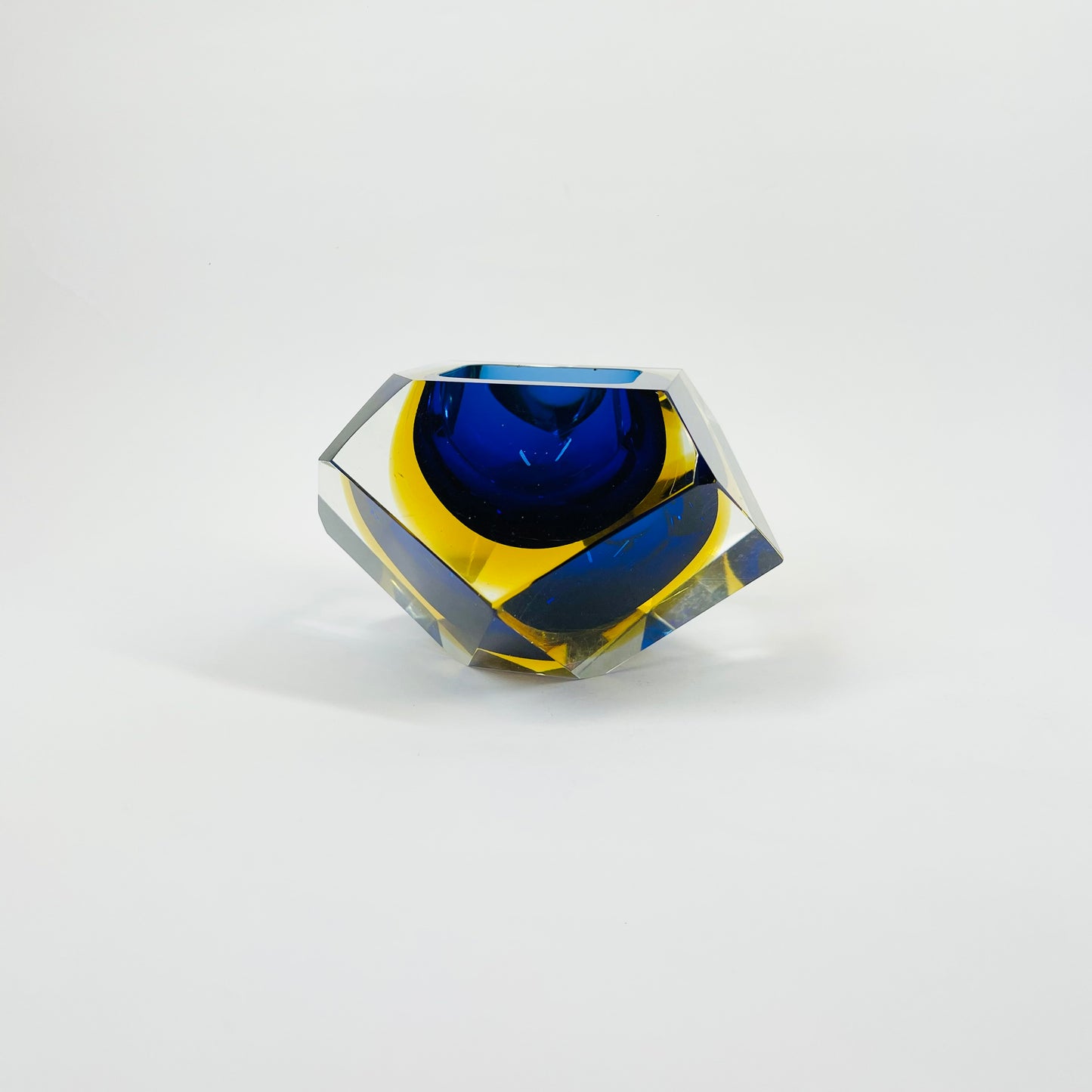 1950s FACETED MURANO COBALT BLUE GOLD GEODE BOWL