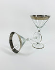 1950s ITALIAN ETCHED SILVER RIM MARTINI GLASSES