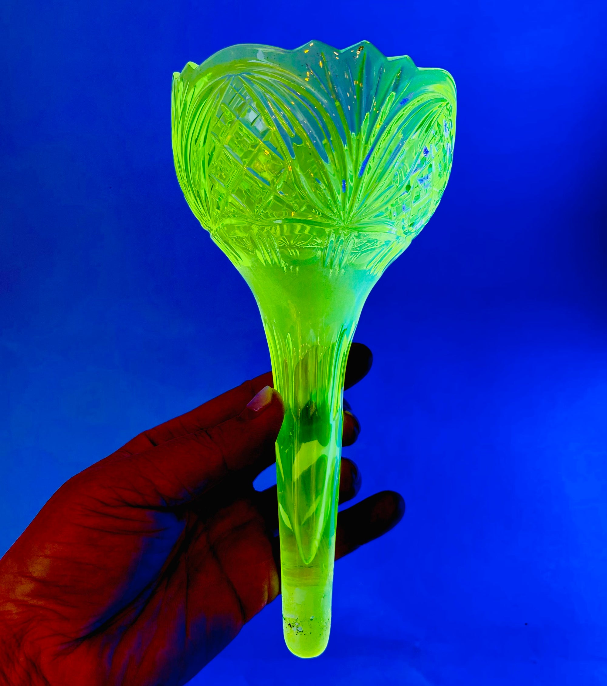 URANIUM GLASS TRUMPET VASE