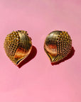 1960s GOLD PLATED FILIGREE PETAL SHAPE CLIP ON EARRINGS