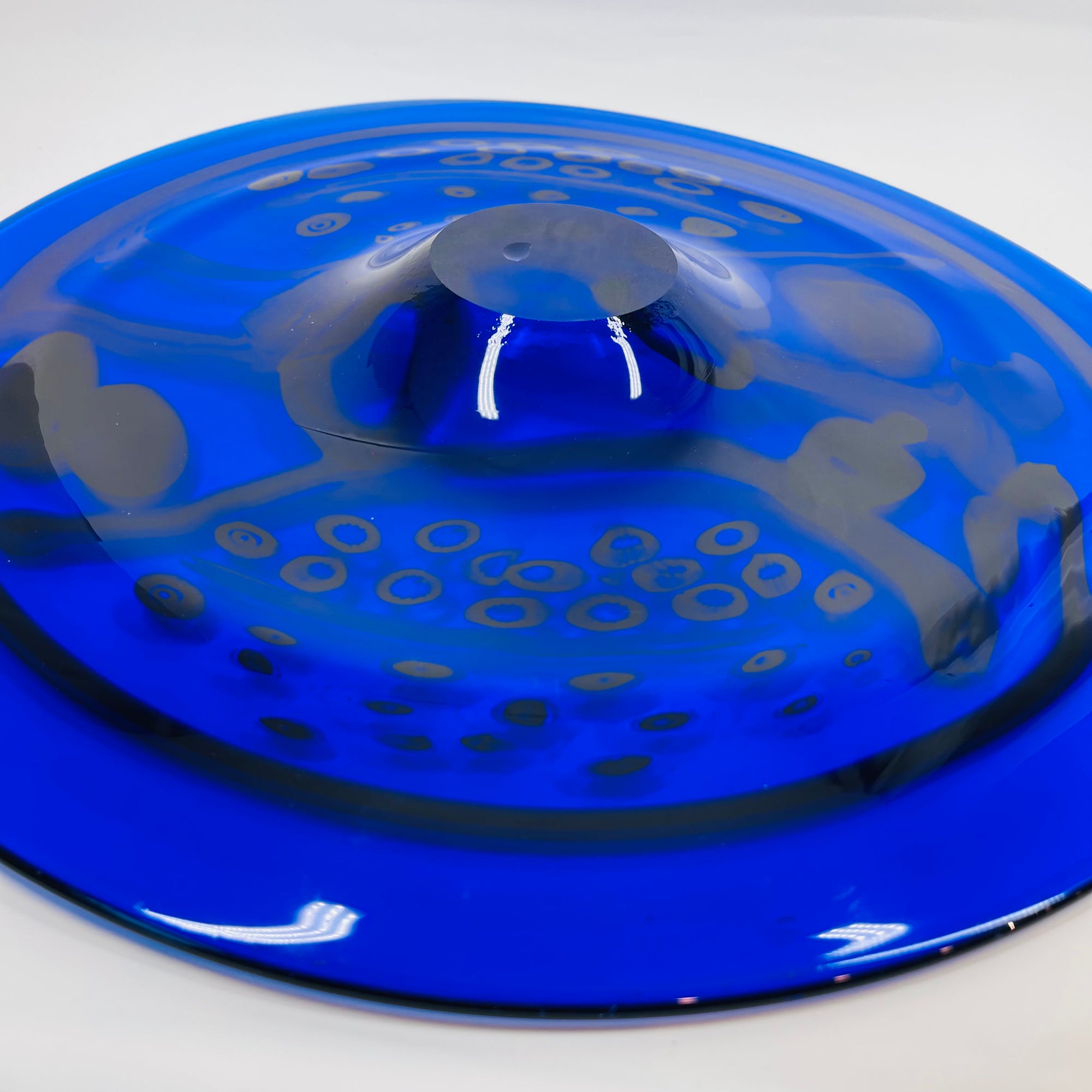 LARGE ANTIQUE COBALT BLUE MURANO GLASS CHARGER PLATE/SHALLOW BOWL WITH MILLEFIORI &amp; MURRINE DECORATIONS