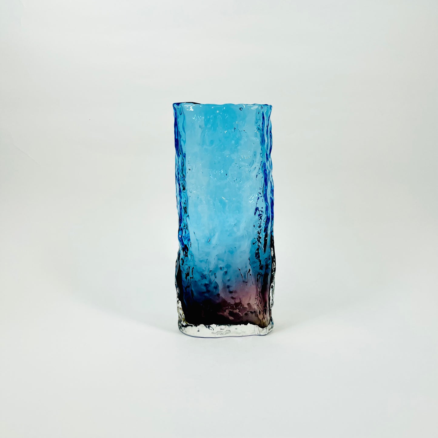 1970s GERMAN BLUE PURPLE OMBRE BARK GLASS VASE