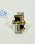 1960s 14K YELLOW GOLD BRUTALIST DIAMOND RING WITH  BLACK ENAMEL