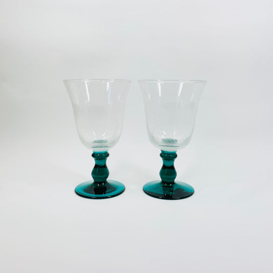 MCM GREEN STEM GLASS GOBLETS