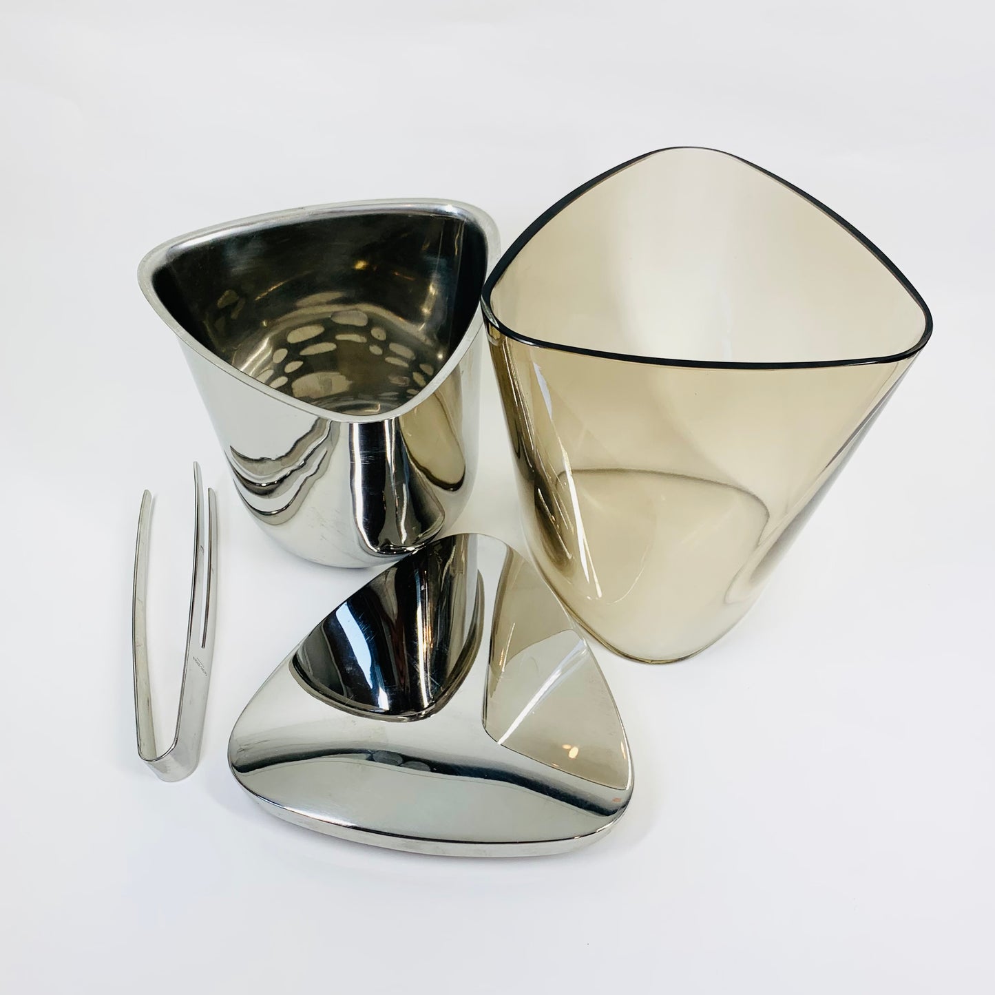 VINTAGE GEORG JENSEN SMOKY GLASS ICE BUCKET SET