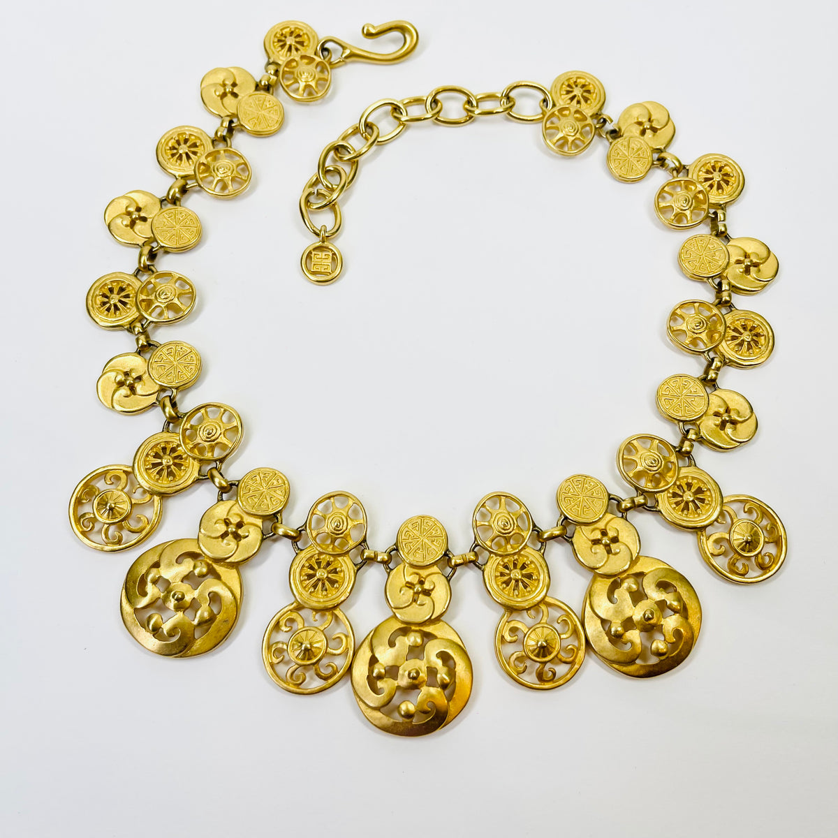 1980s GIVENCY ESTRUCAN STYLE MEDALLION LAYERED CHARMS NECKLACE