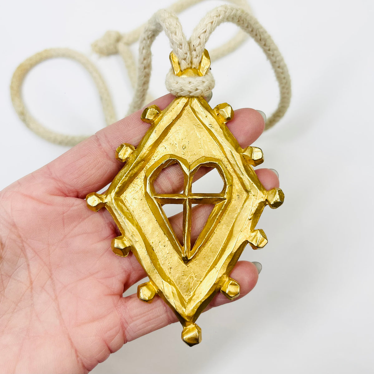 1980s HAND MADE CANADIAN CHRISTIAN LACROIX STYLE BRASS PENDANT NECKLACE