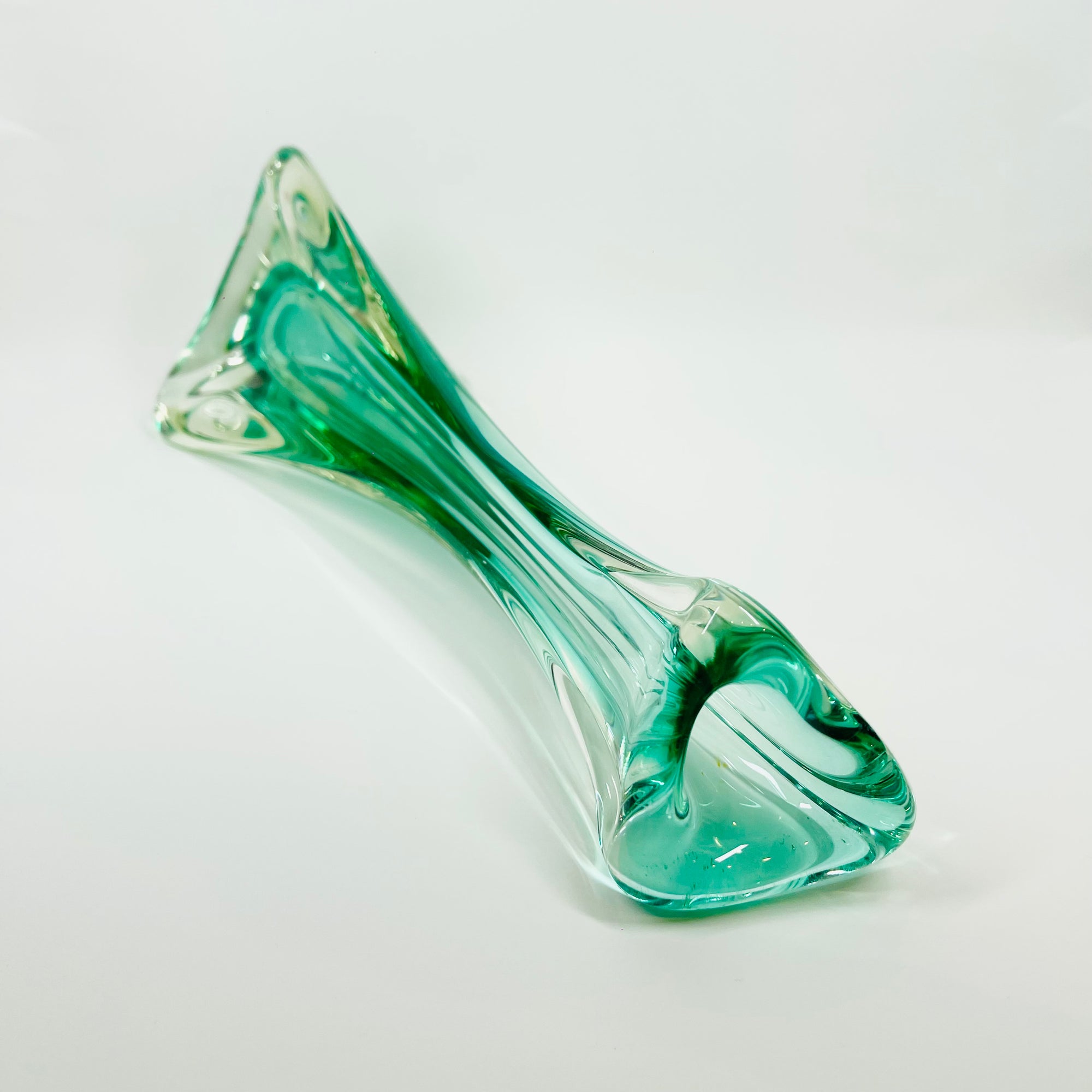 1950s MURANO TURQUOISE BLUE PAPERWEIGHT SWUNG GLASS VASE