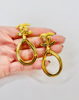 1996 CHANEL CC LOGO TEAR DROP CLIP ON EARRINGS